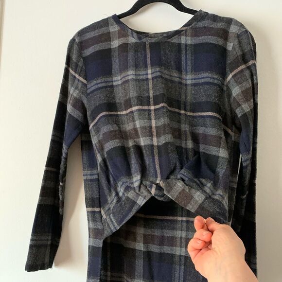 Zara dark blue/green/grey high/low long sleeved dress, checkered, size Small - Picture 3 of 7